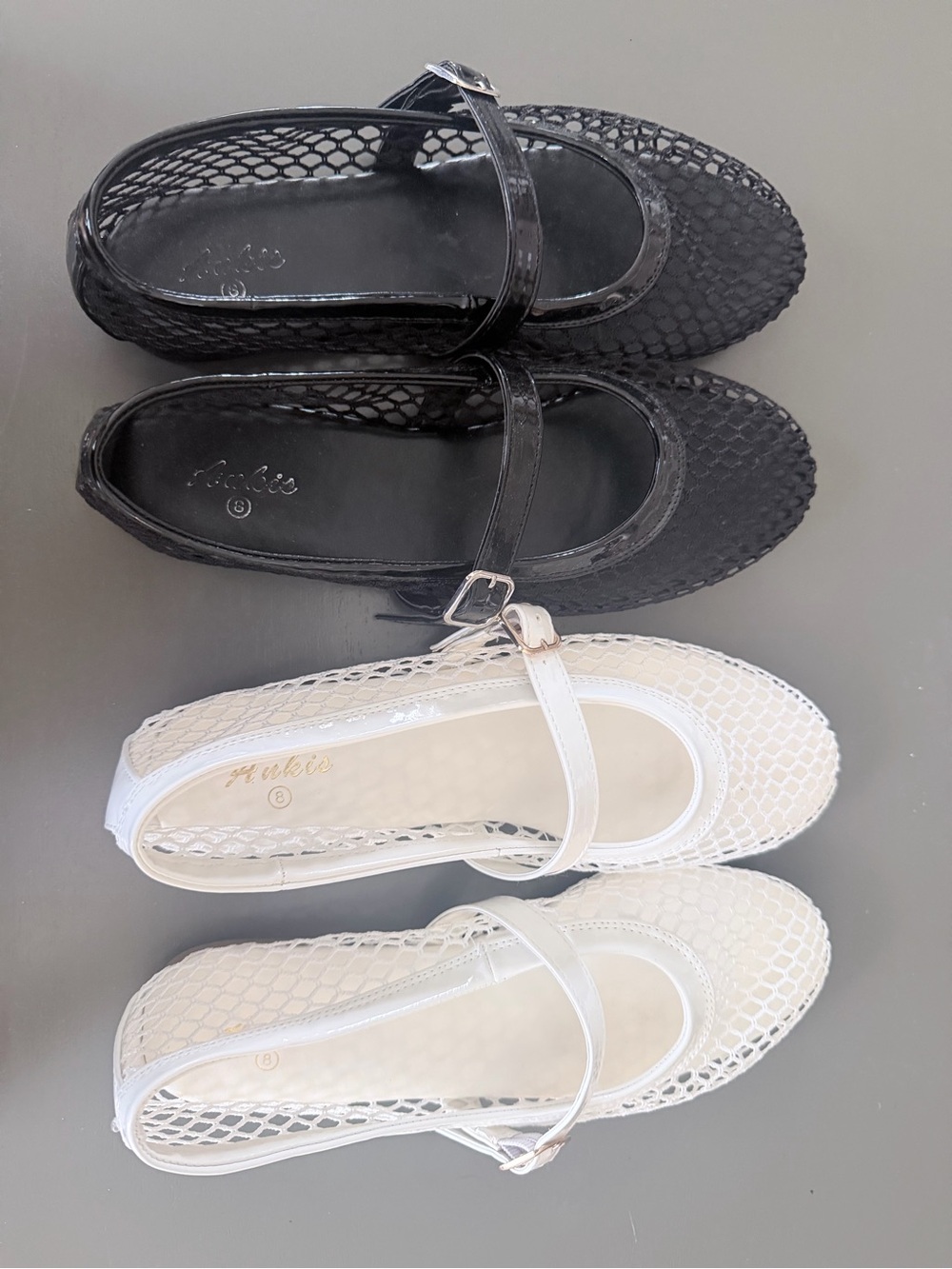 Amazon Mary Jane Mesh Flats white pair and black pair sz 8